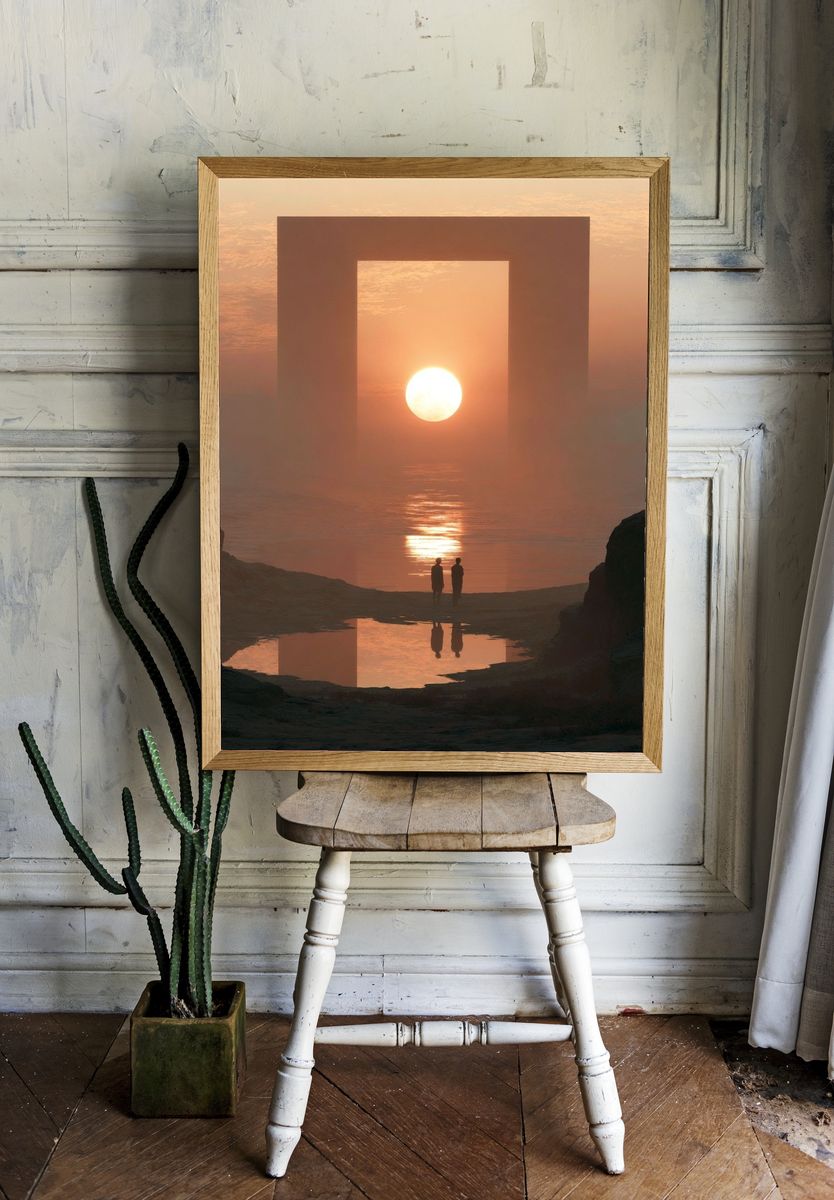 Surreal Sunset Portal Print. room preview