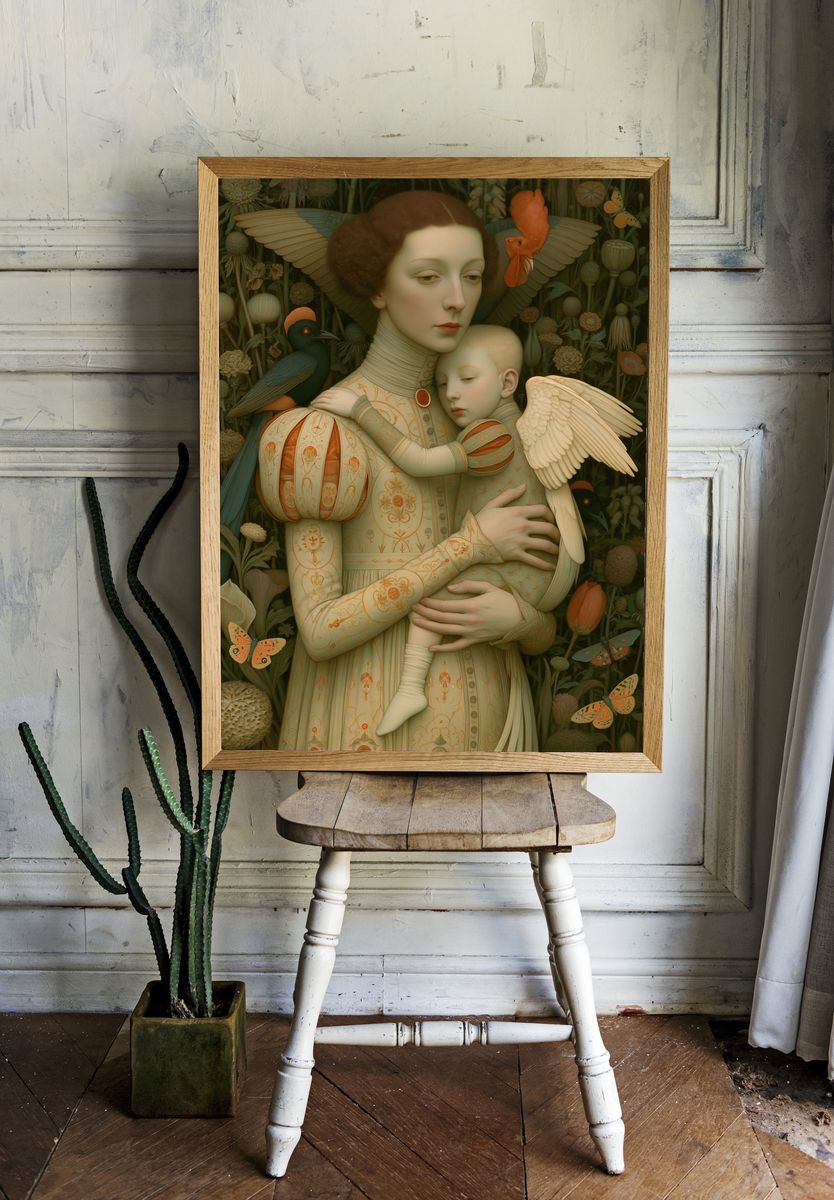 Mother and Child Surrealism Print. room preview
