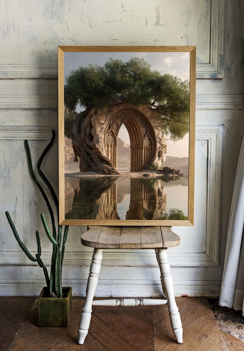 Floating Arch Oasis Surrealism Poster. — room view 1