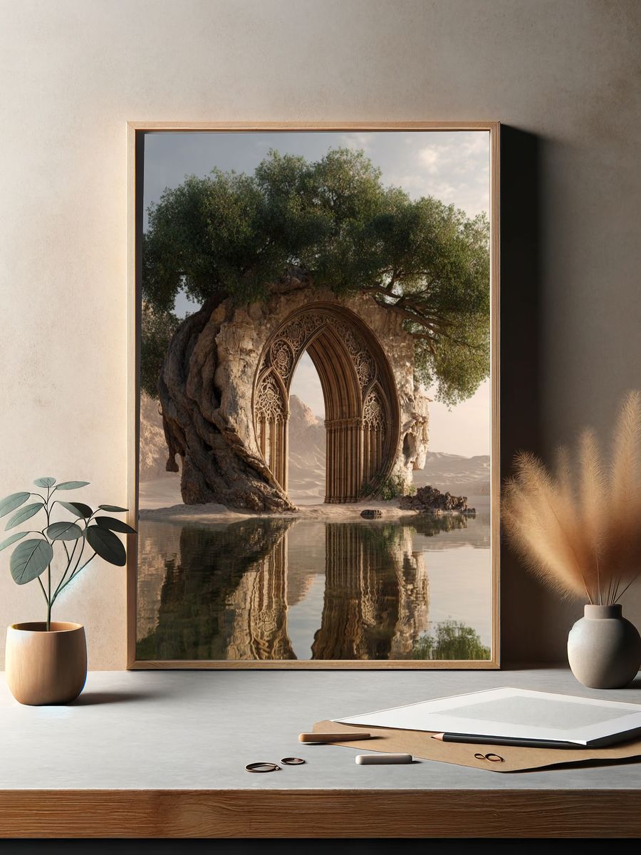 Floating Arch Oasis Surrealism Poster. — room view 2