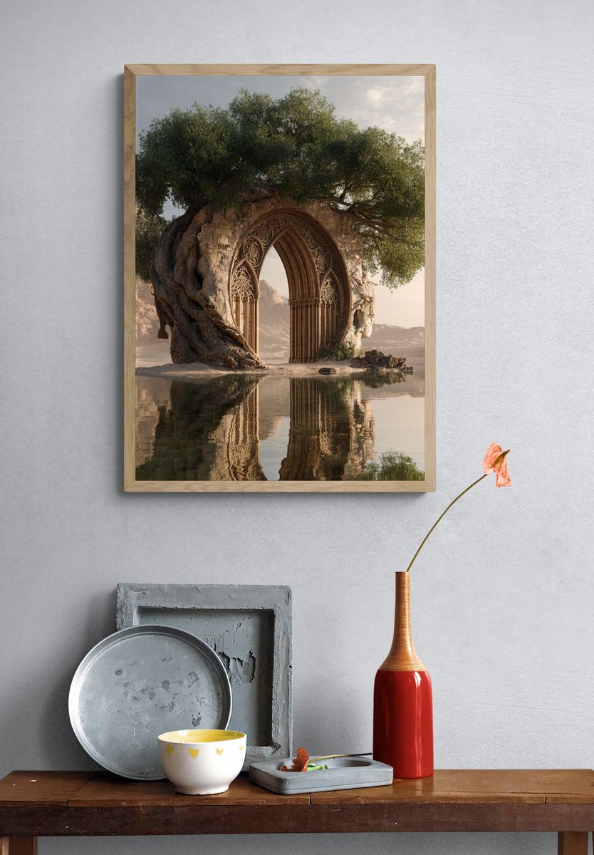 Floating Arch Oasis Surrealism Poster. — room view 3