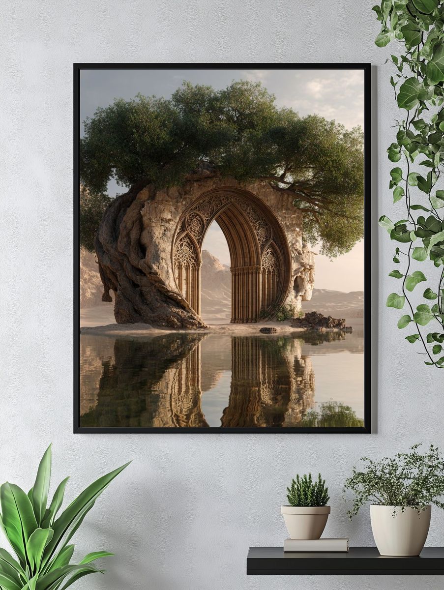 Floating Arch Oasis Surrealism Poster. — room view 4