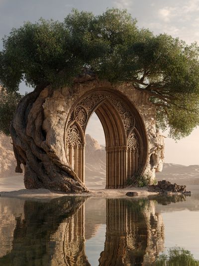 Floating Arch Oasis Surrealism Poster. poster print