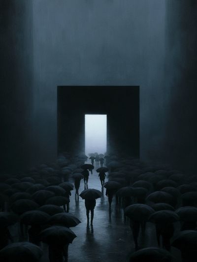 Umbrella Corridor Surrealism Print.