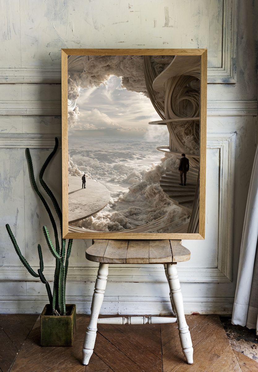 Surreal Cloudscape Architecture Print. room preview