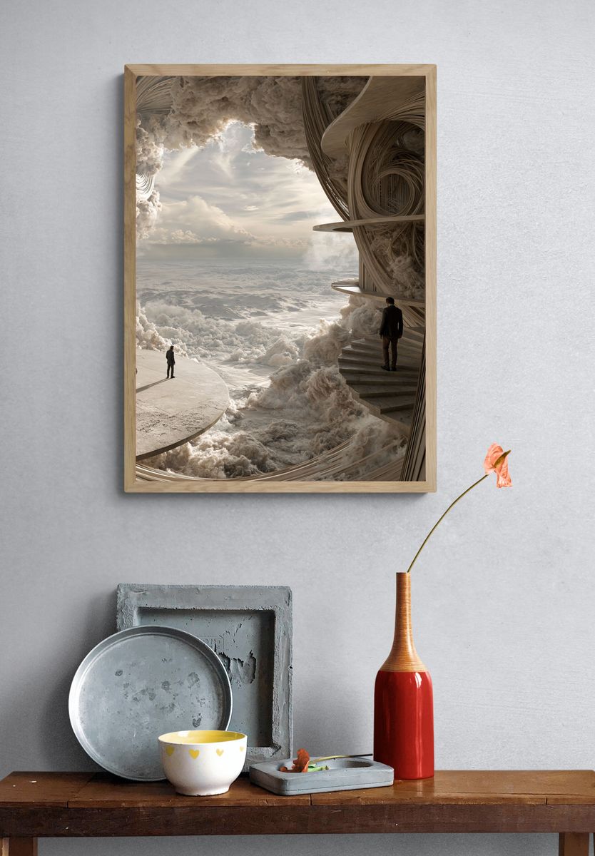 Surreal Cloudscape Architecture Print. — room view 3