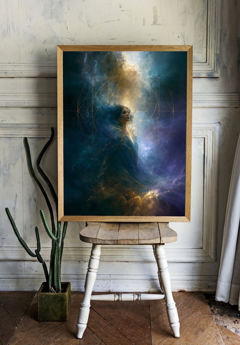 Cosmic Woman Surrealism Poster. room preview