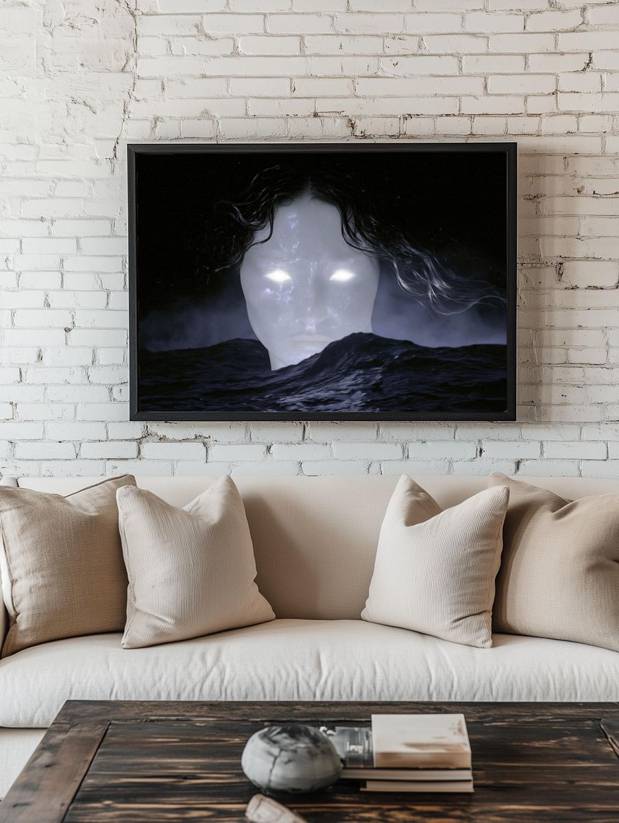 Ghostly Face in the Dark Sea Print. room preview
