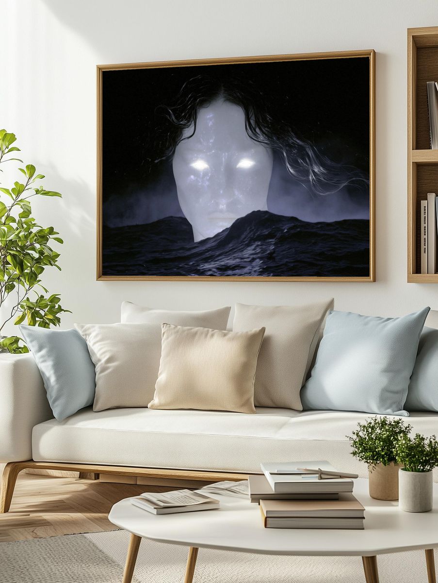 Ghostly Face in the Dark Sea Print. — room view 2