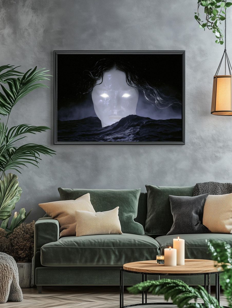 Ghostly Face in the Dark Sea Print. — room view 4