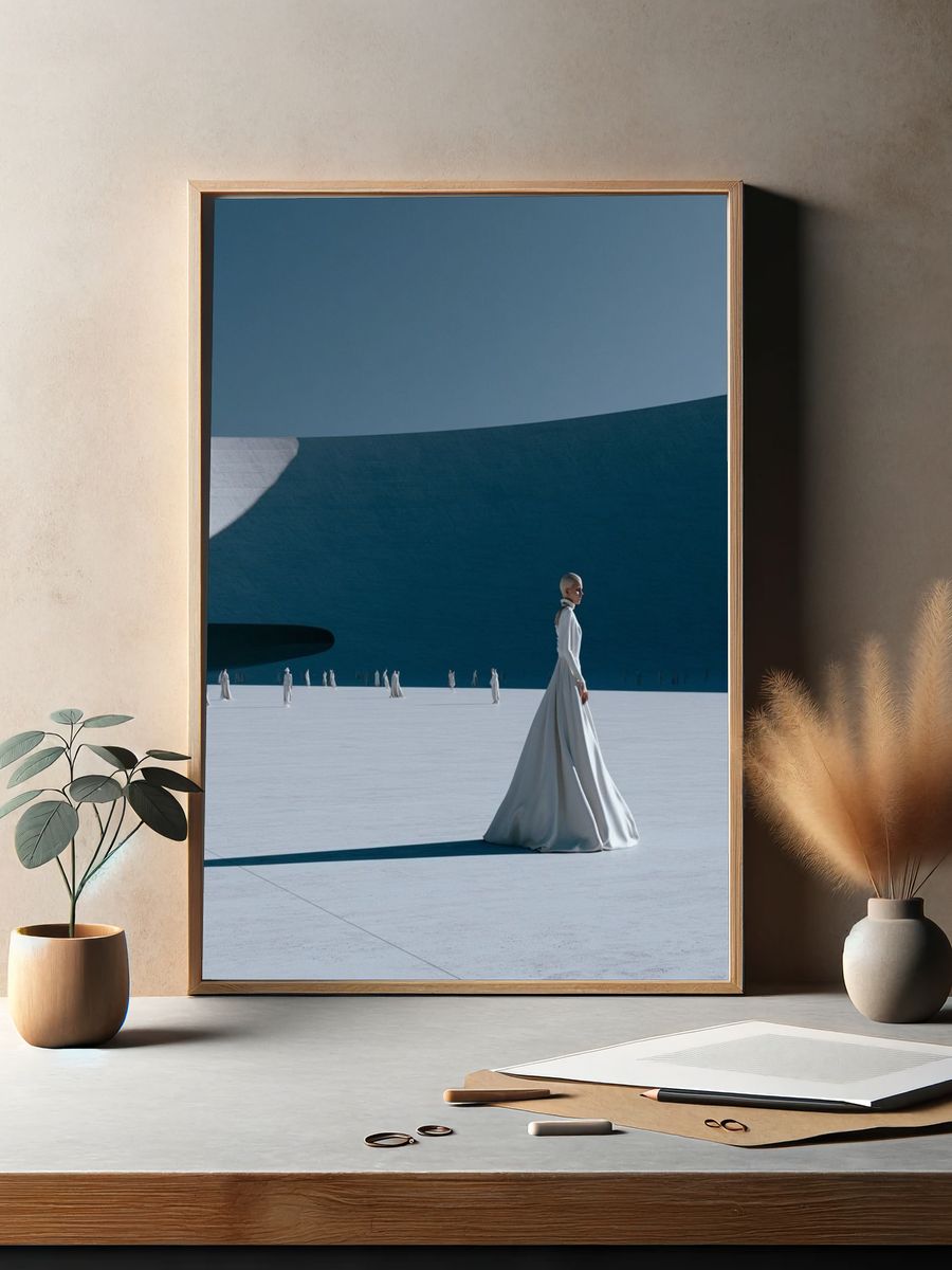 Surreal Blue Courtyard Print. — room view 2