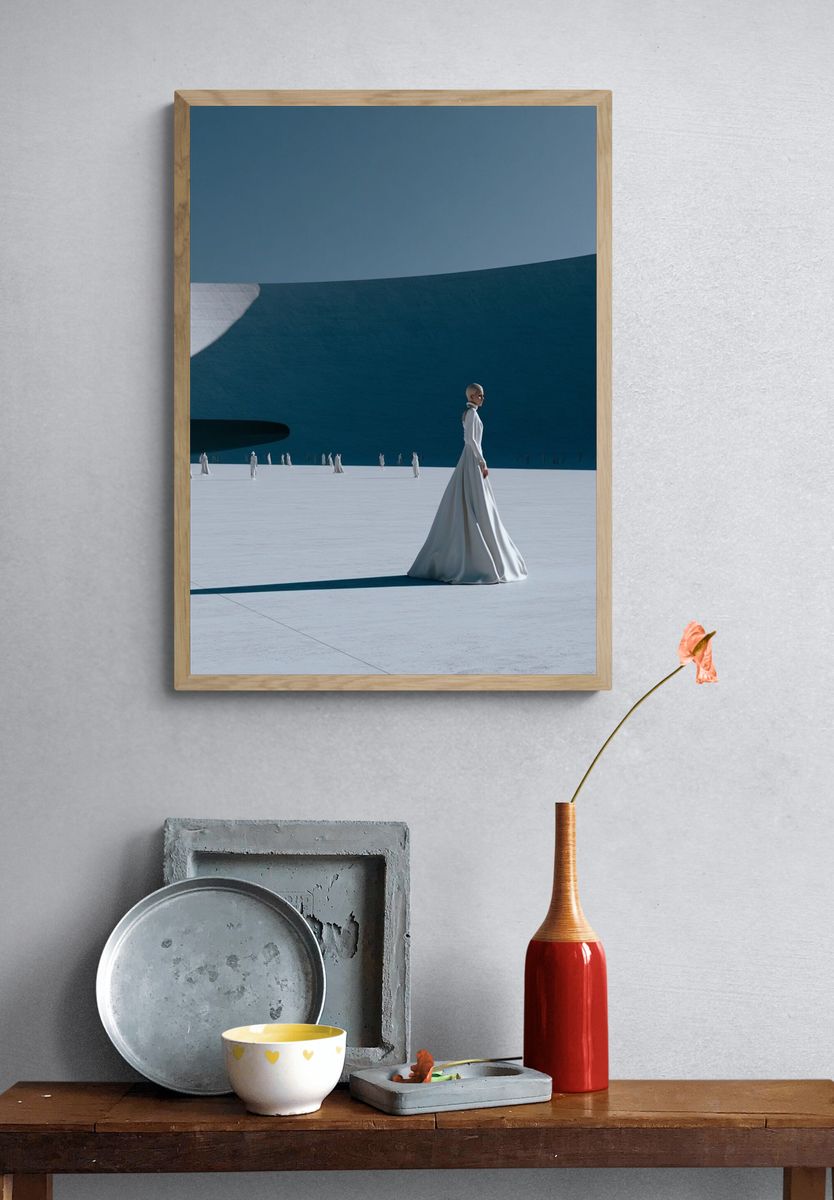 Surreal Blue Courtyard Print. — room view 3