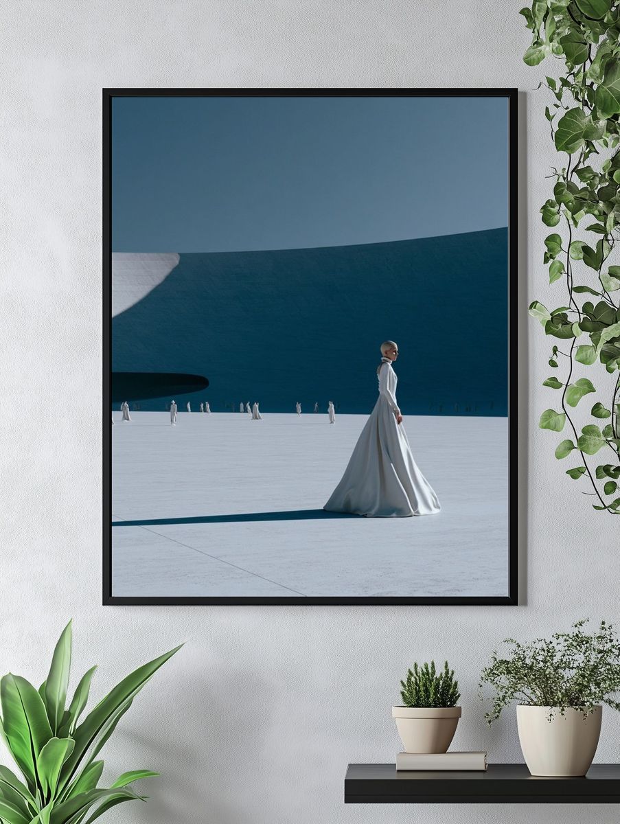 Surreal Blue Courtyard Print. — room view 4