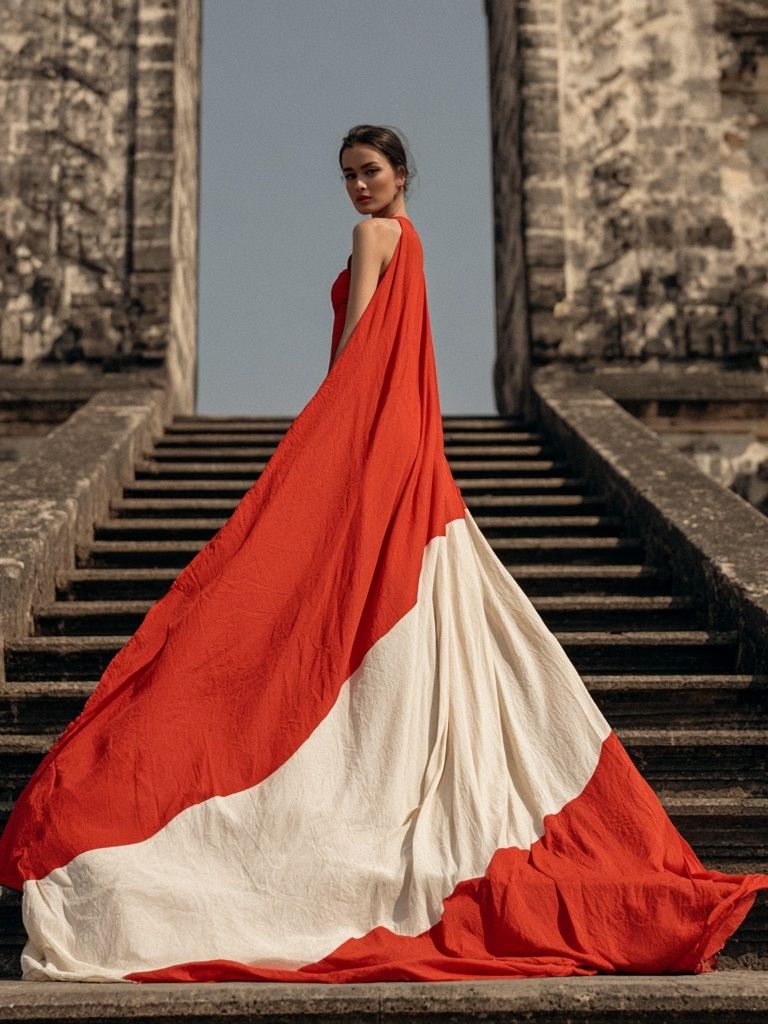 Red Gown Stairway Fashion Poster. poster — photography art