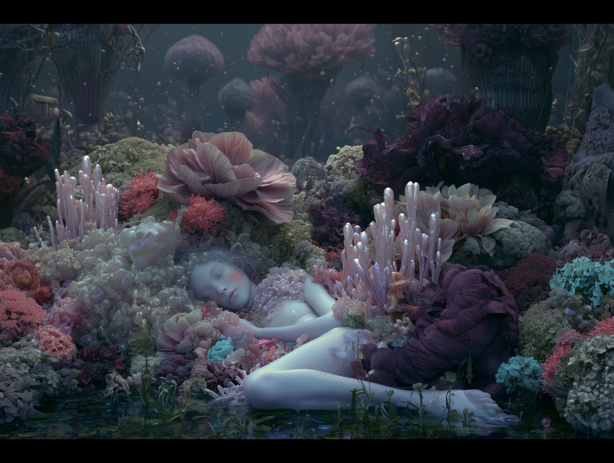 Dreaming Floral Figure Surrealism Print. poster — fine-art art