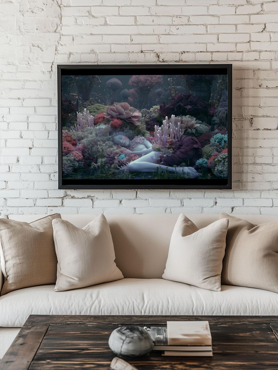 Dreaming Floral Figure Surrealism Print. — room view 1