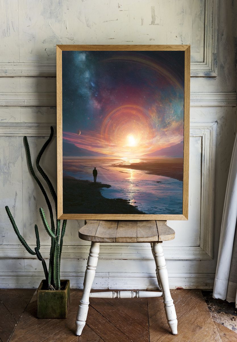 Cosmic Sunset Seascape Print. room preview