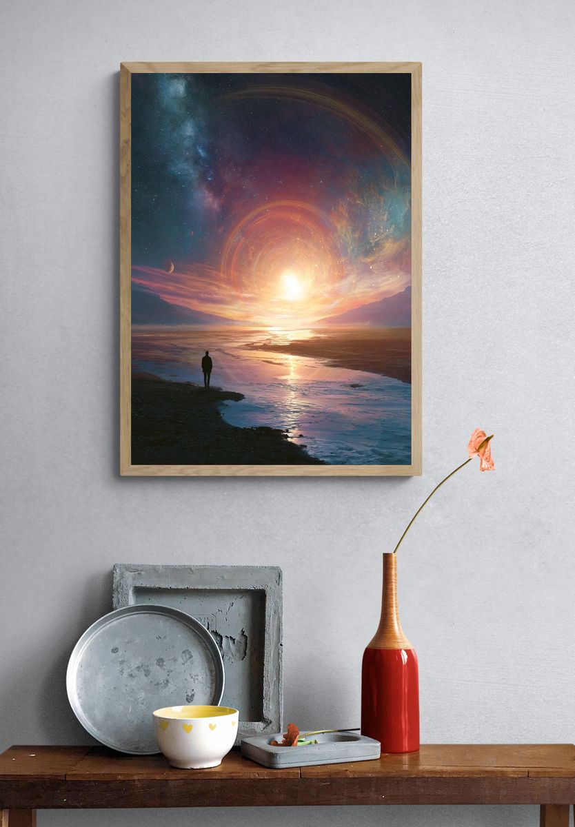 Cosmic Sunset Seascape Print. — room view 3