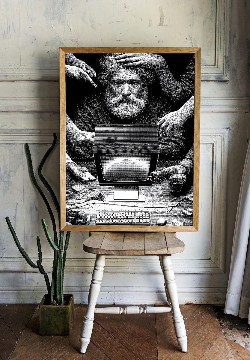 Surreal Computer Desk Portrait Print. room preview