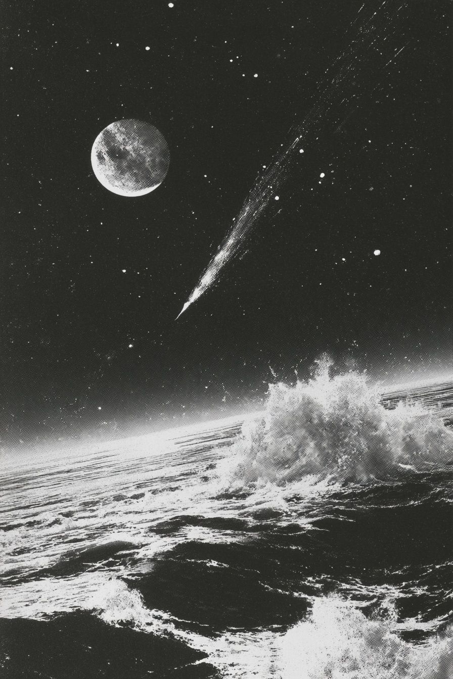 Moonlit Ocean Surrealism Poster. poster detail