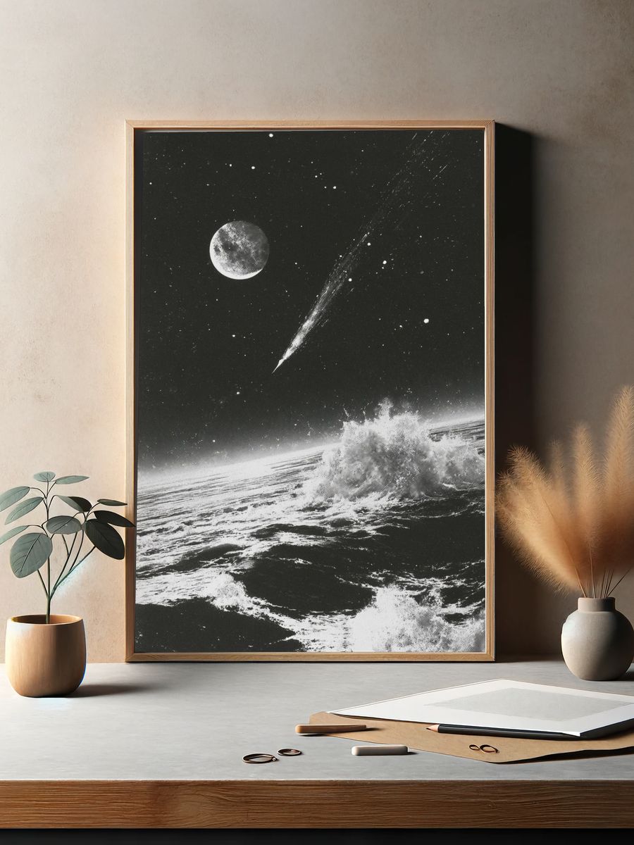 Moonlit Ocean Surrealism Poster. — room view 2