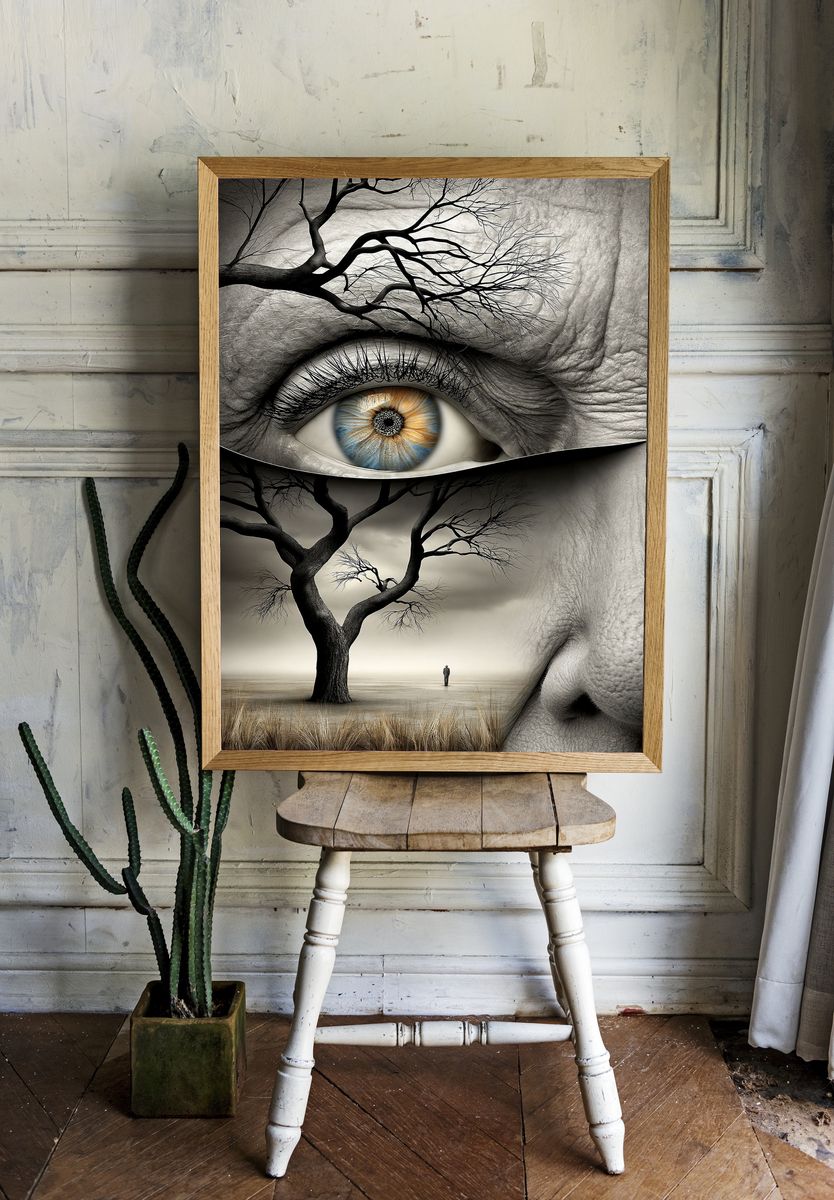 Surreal Eye and Tree Print. room preview