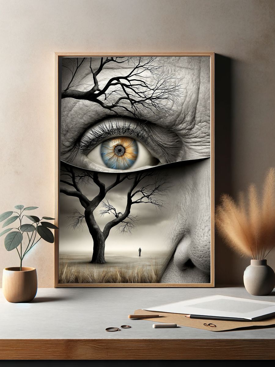Surreal Eye and Tree Print. — room view 2