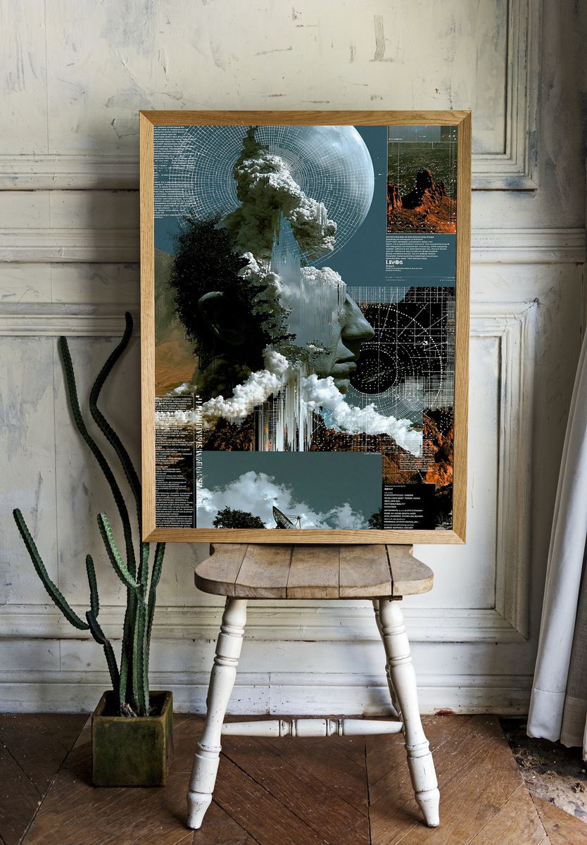 Surreal Cosmic Face Collage Poster. room preview