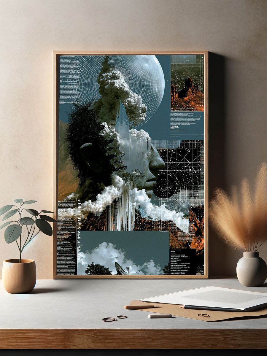 Surreal Cosmic Face Collage Poster. — room view 2