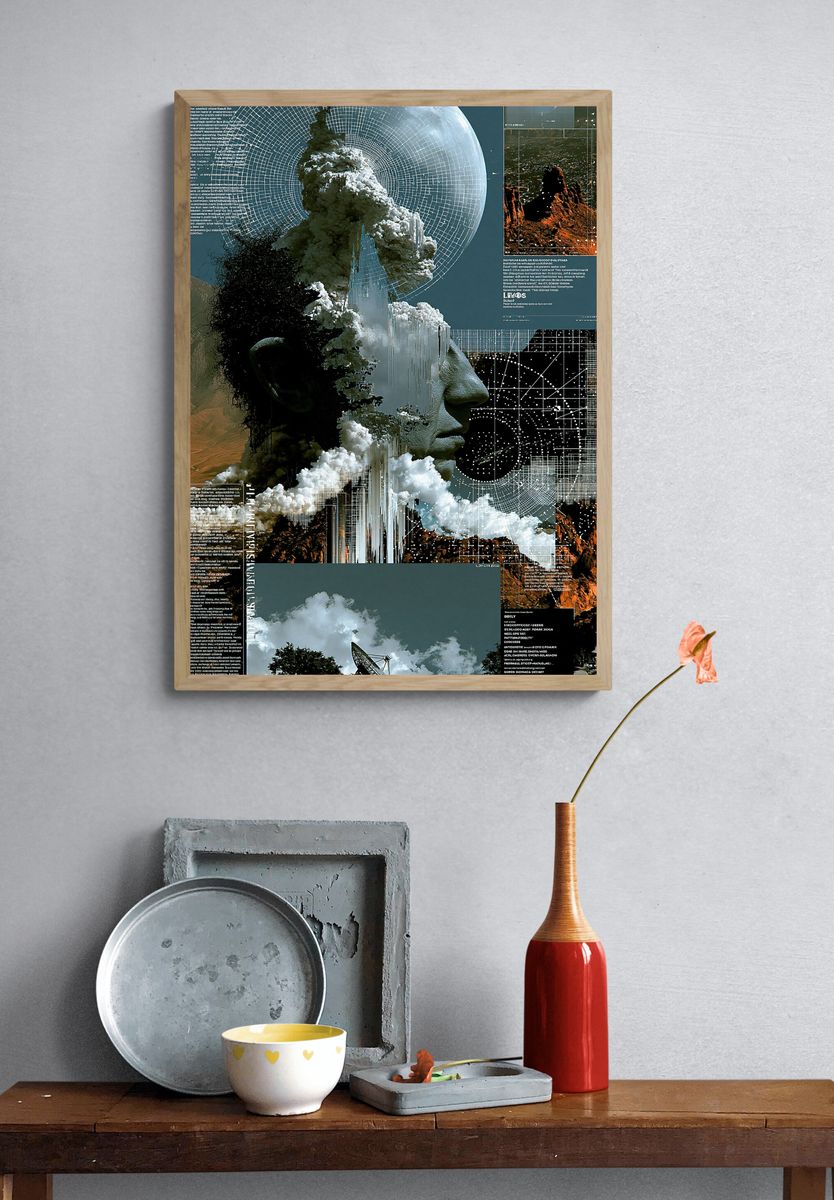 Surreal Cosmic Face Collage Poster. — room view 3
