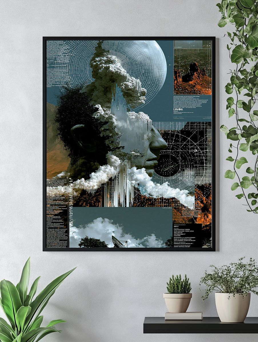 Surreal Cosmic Face Collage Poster. — room view 4