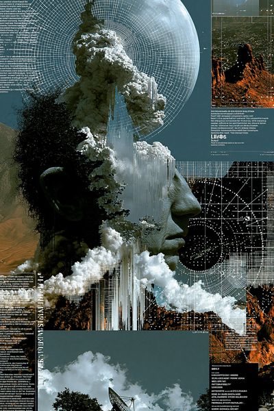 Surreal Cosmic Face Collage Poster.