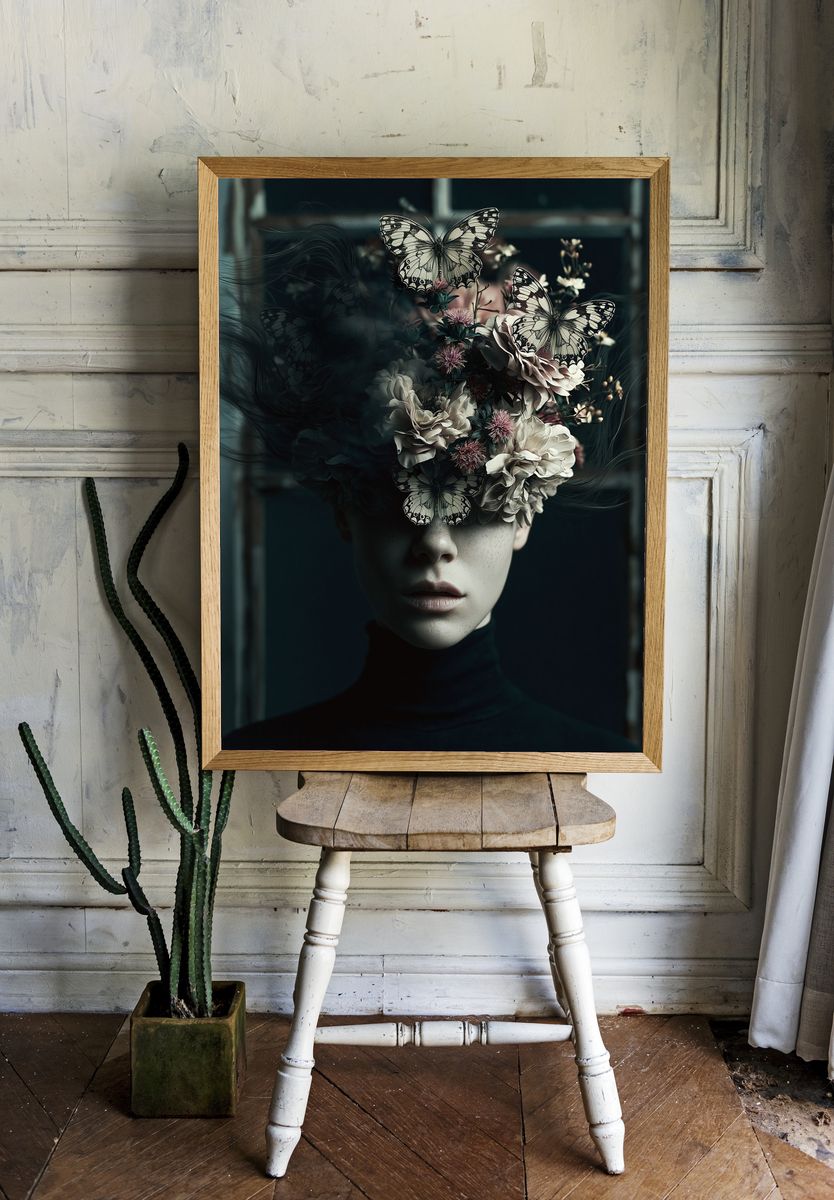 Butterfly Bloom Portrait Print. room preview