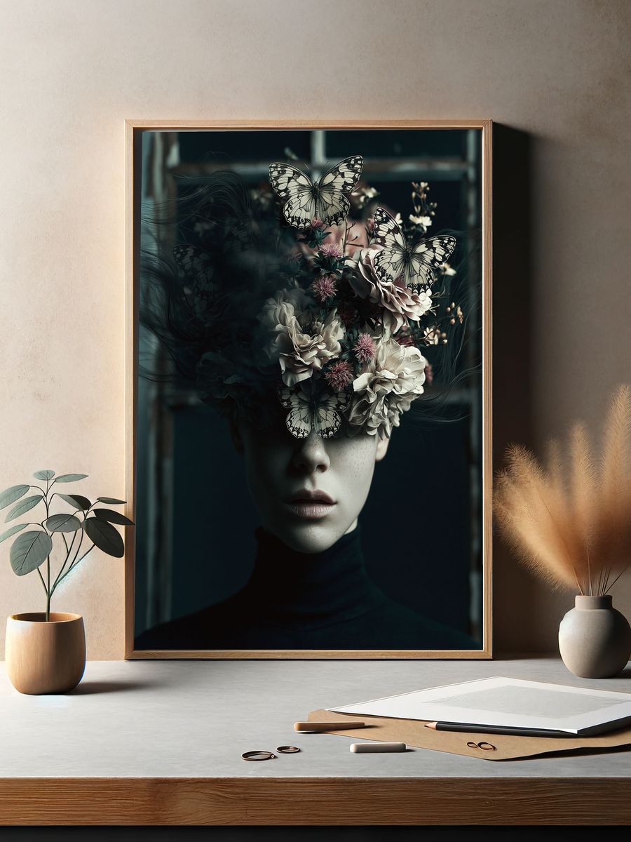Butterfly Bloom Portrait Print. — room view 2