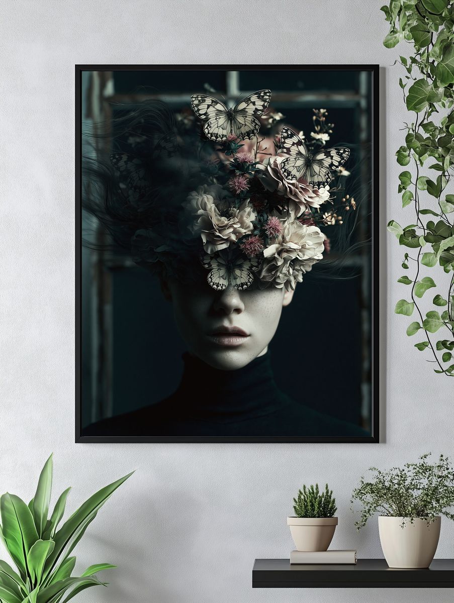 Butterfly Bloom Portrait Print. — room view 4