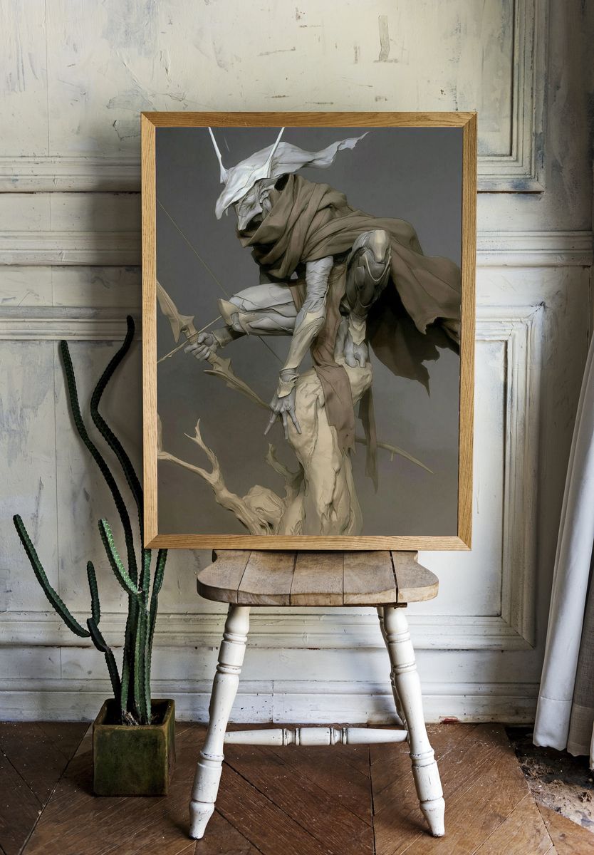 Masked Archer Surrealism Print. room preview