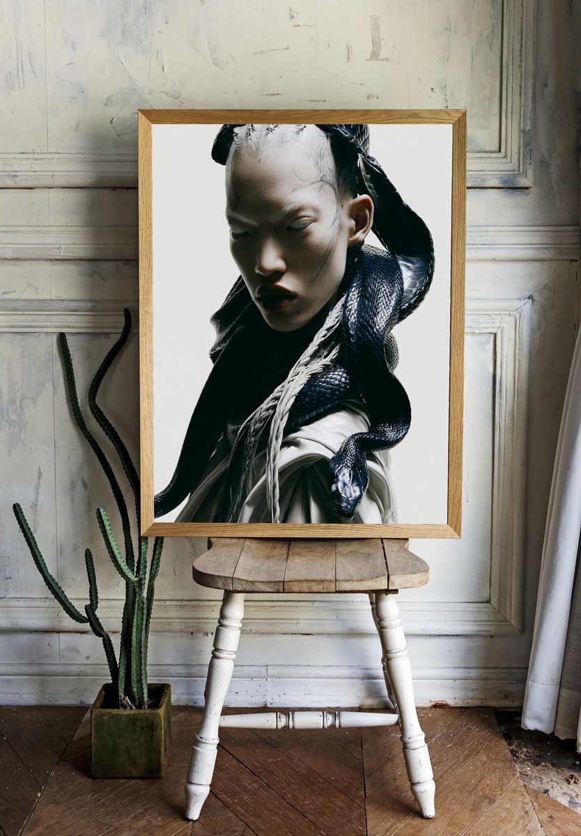 Surreal Snake Portrait Print. room preview