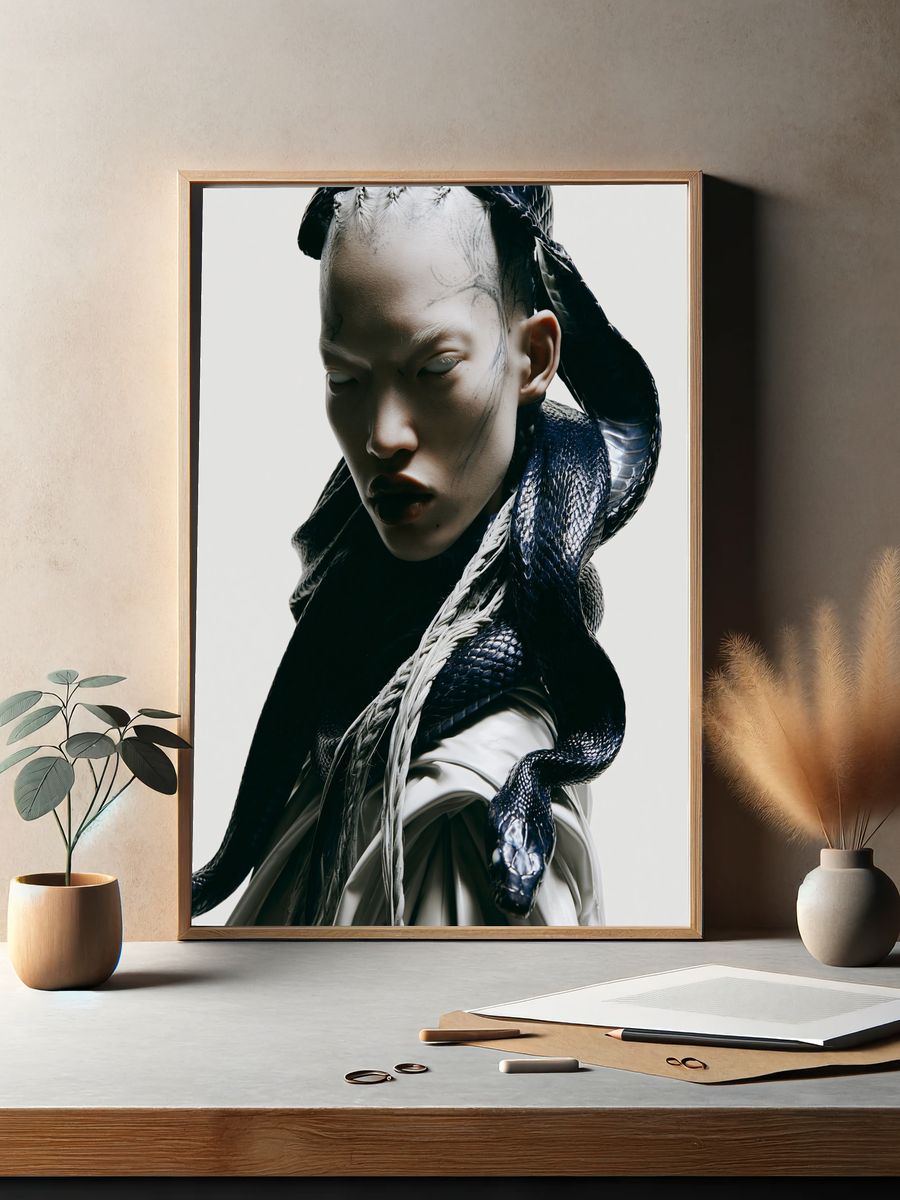 Surreal Snake Portrait Print. — room view 2