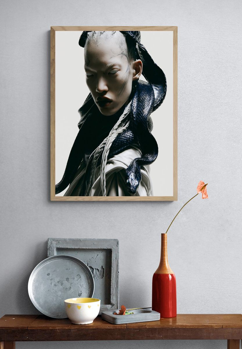 Surreal Snake Portrait Print. — room view 3