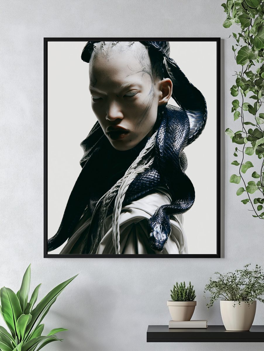 Surreal Snake Portrait Print. — room view 4