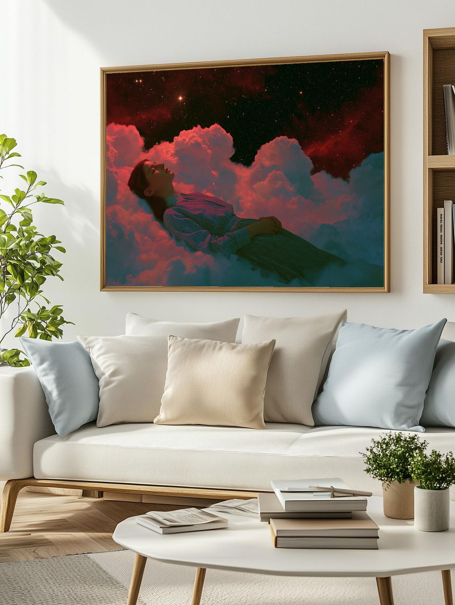 Dreaming in the Clouds Surrealism Print. — room view 2