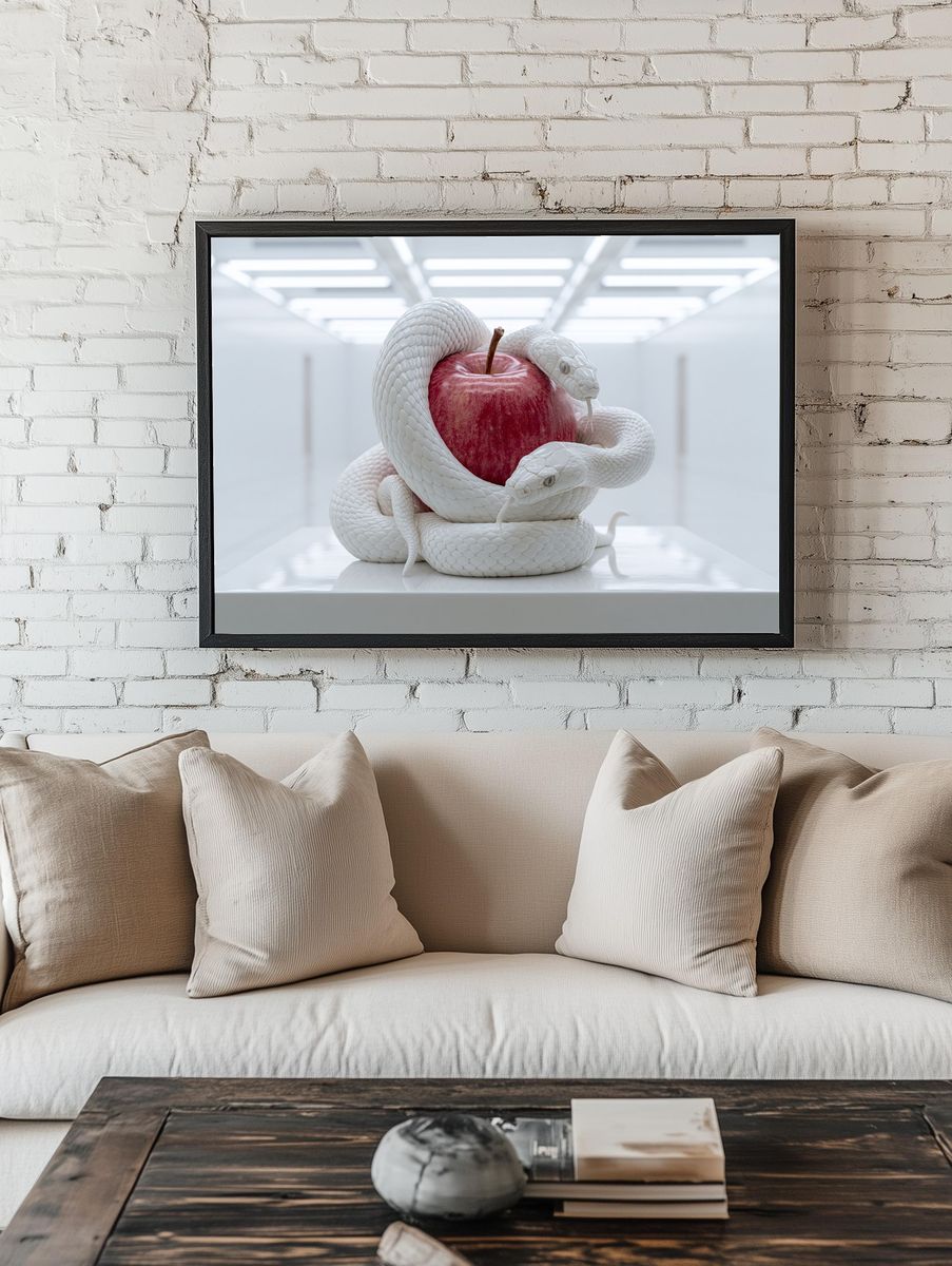 White Snakes and Red Apple Print. room preview