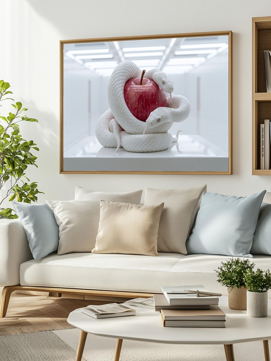 White Snakes and Red Apple Print. — room view 2