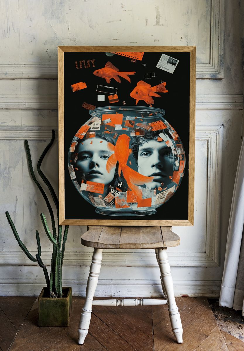 Goldfish Collage Surrealism Poster. — room view 1