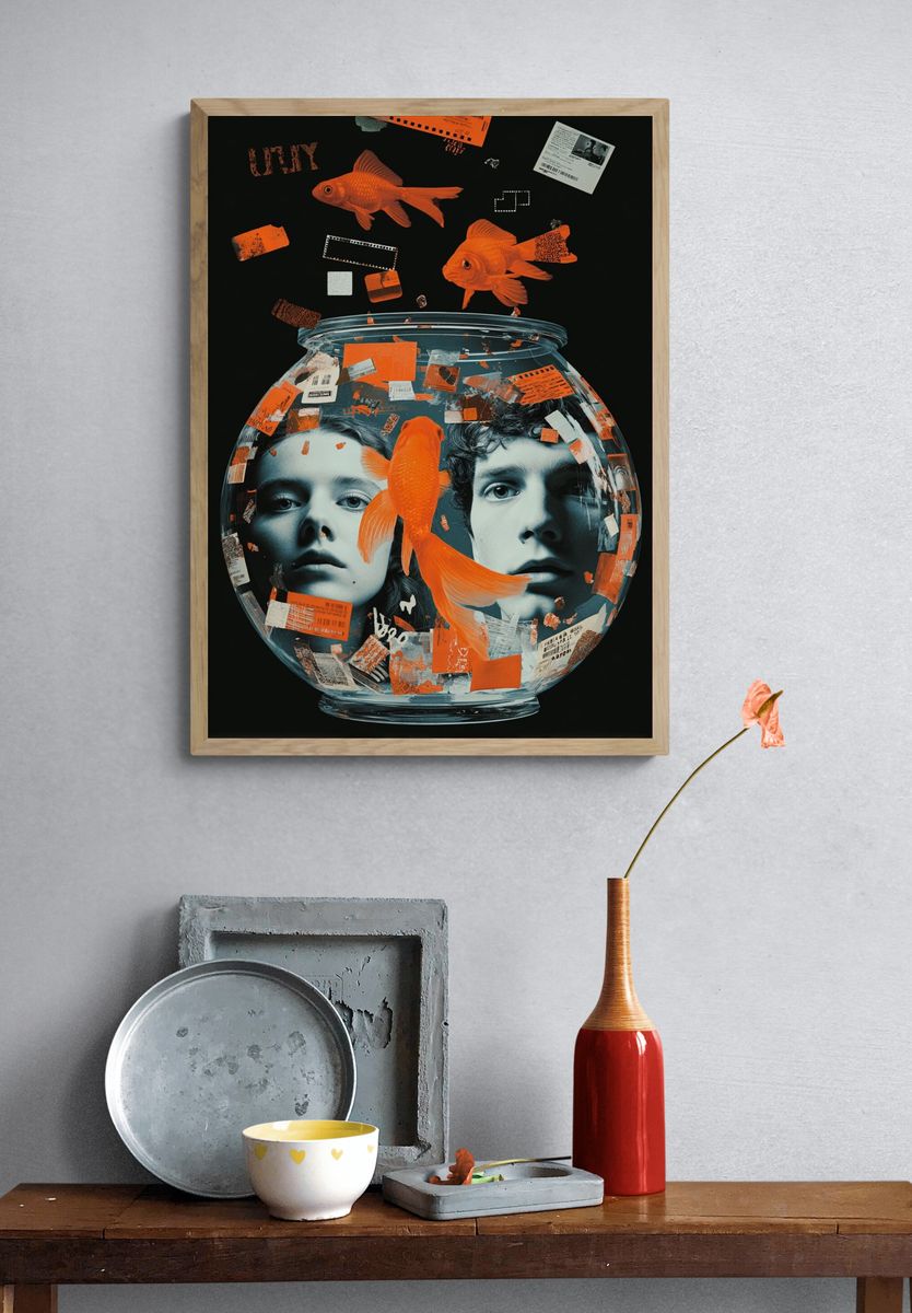 Goldfish Collage Surrealism Poster. — room view 3