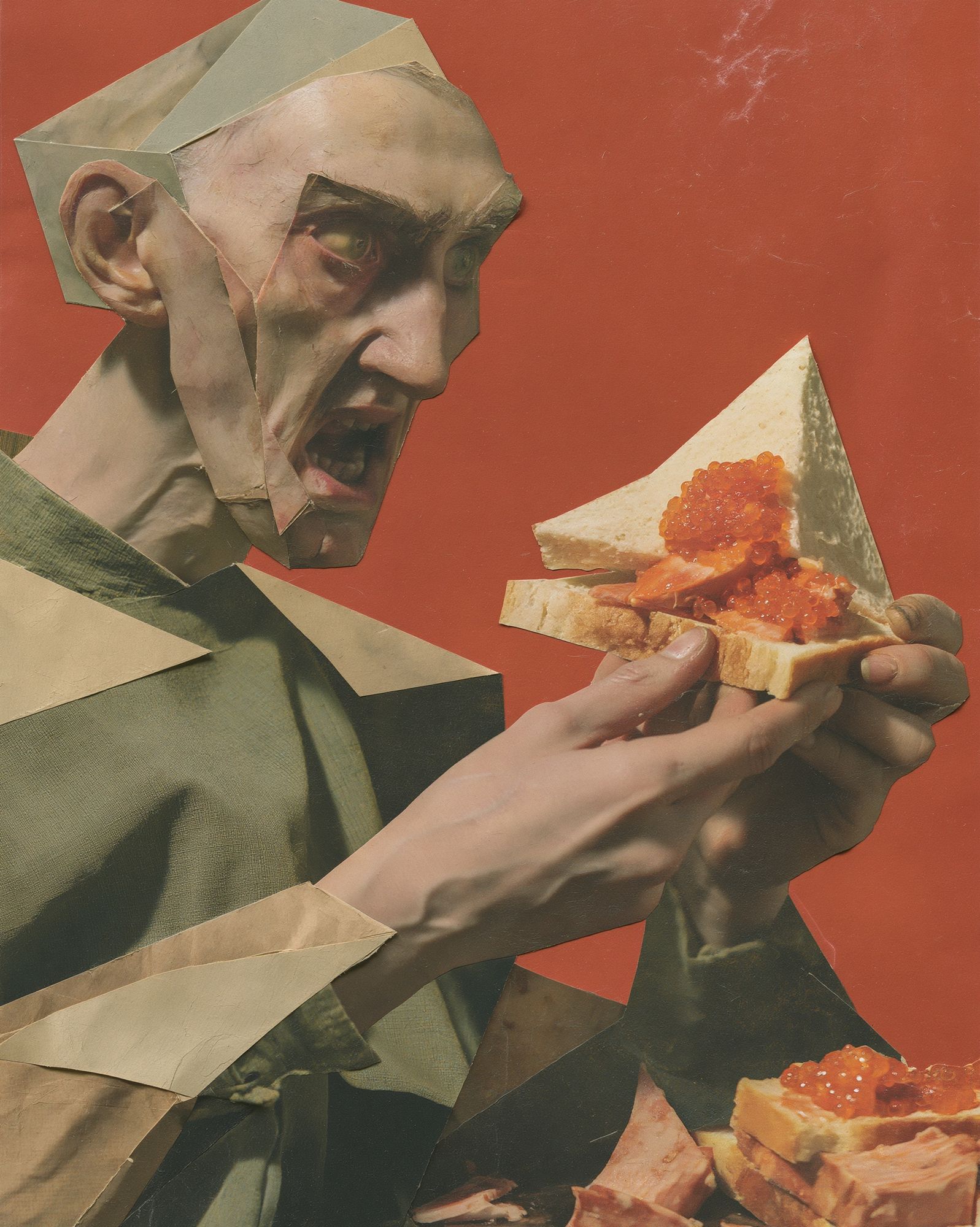 Surreal Collage Man with Sandwich Poster. poster detail