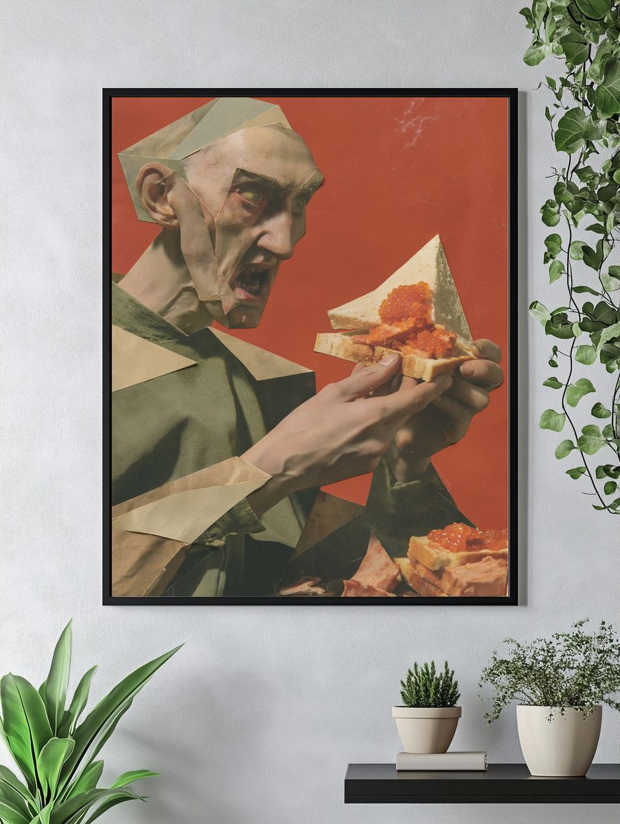 Surreal Collage Man with Sandwich Poster. — room view 4