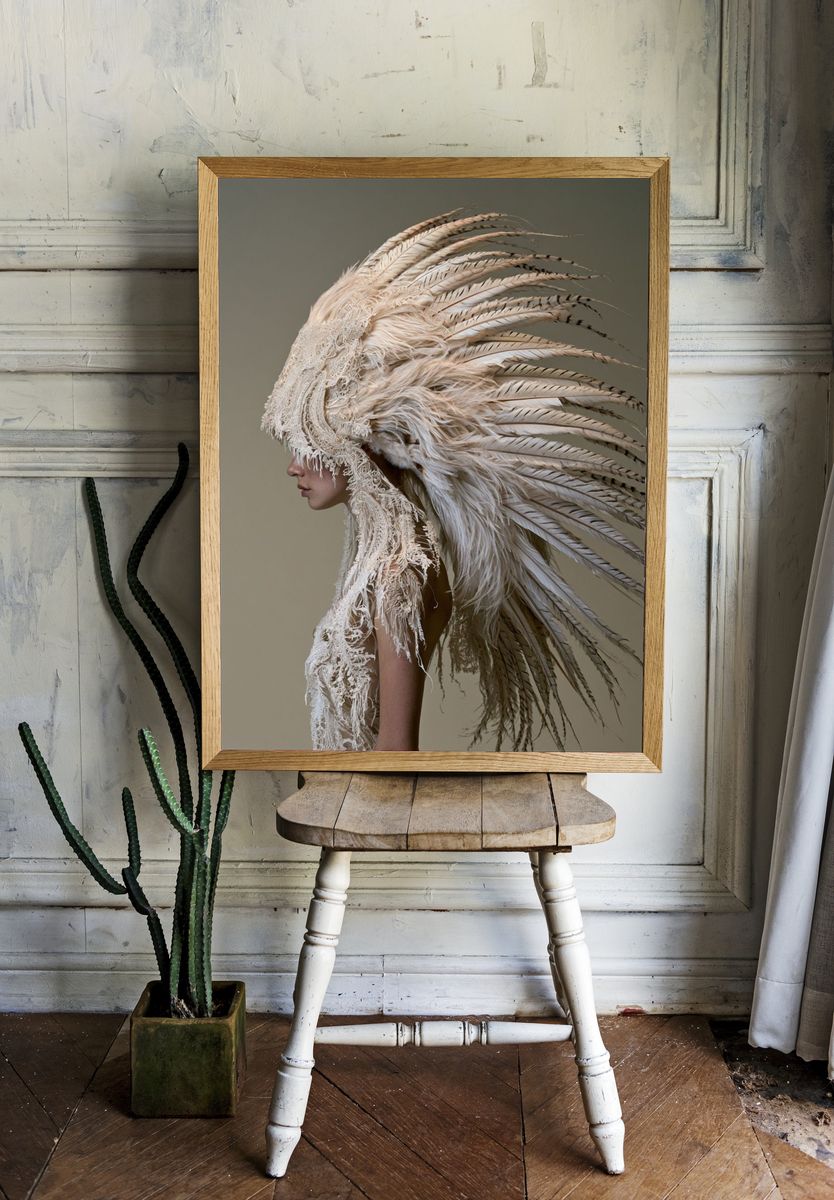 Feathered Couture Portrait Print. room preview