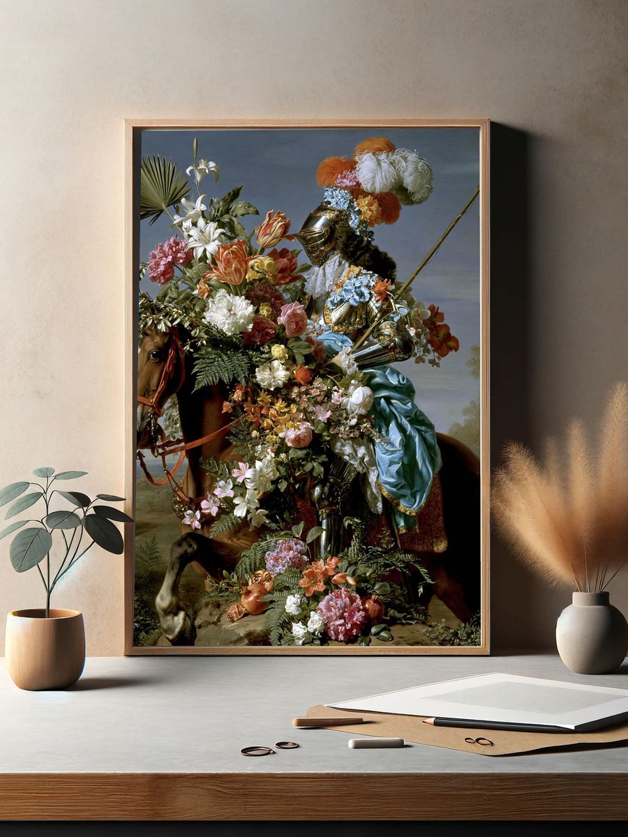 Floral Knight Surrealism Print. — room view 2