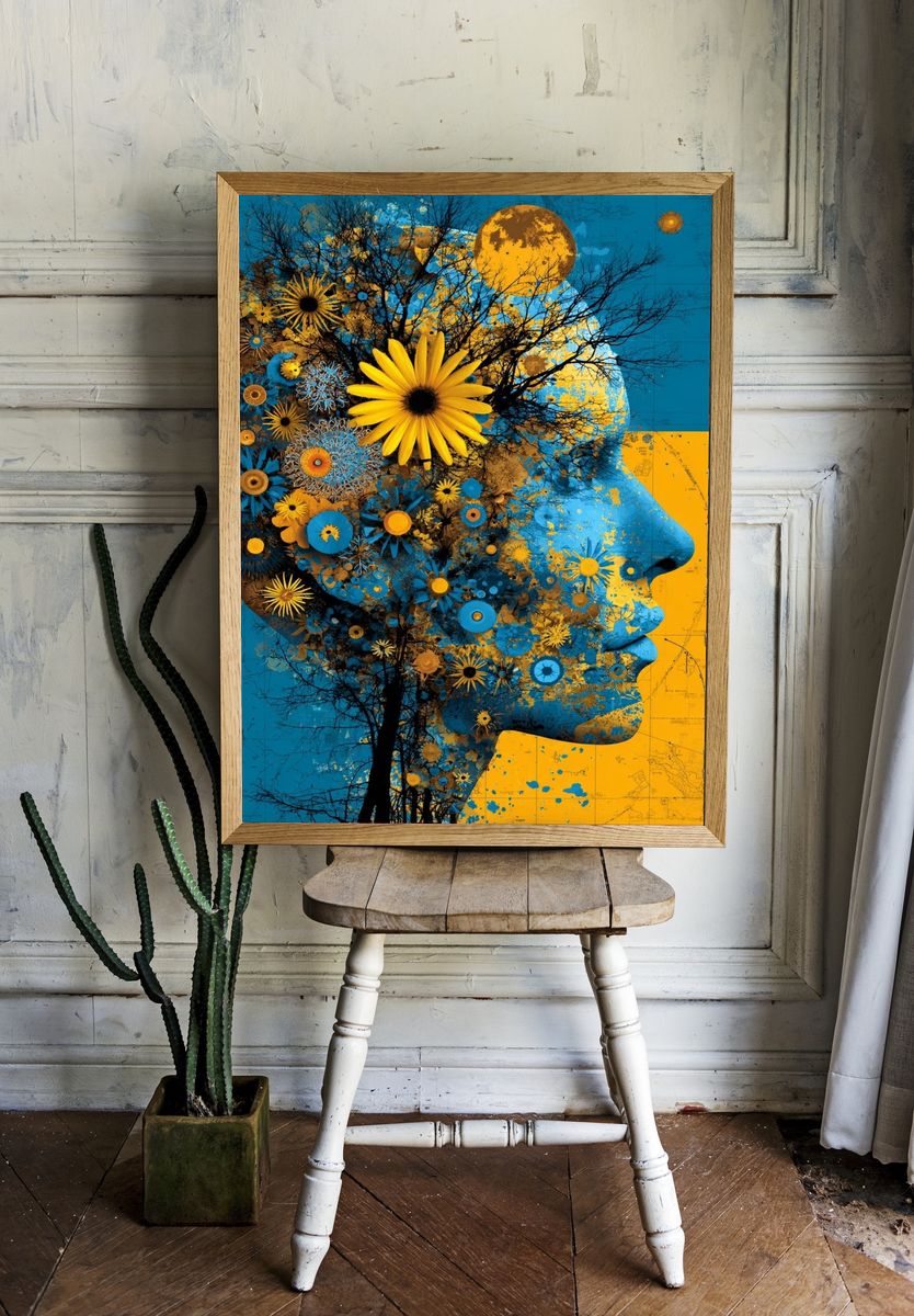 Floral Profile Surrealism Poster. room preview
